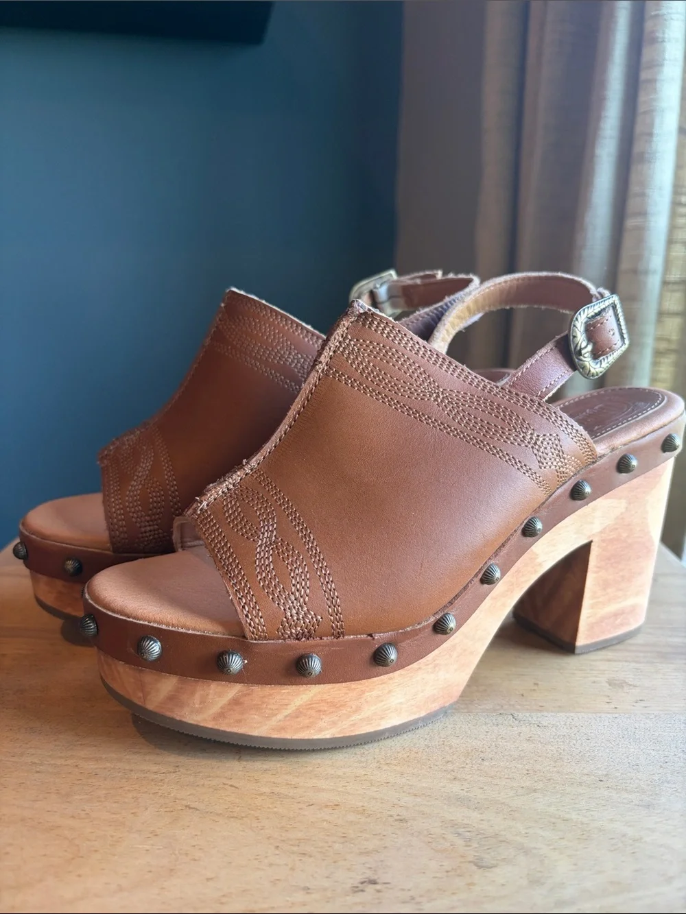 Dingo Clover Brown Leather Studded Platform Sandals - Women